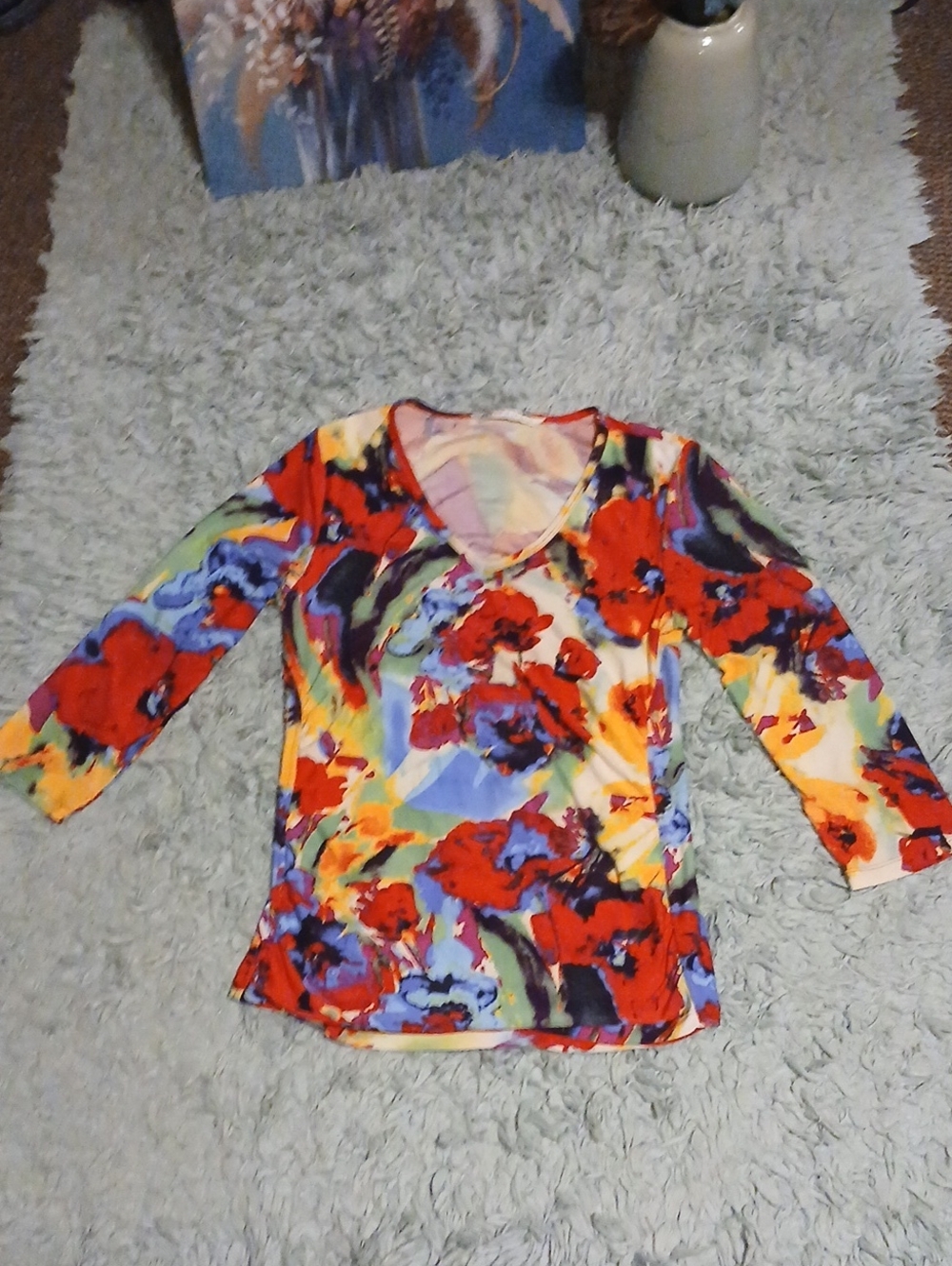 Peter Nygard Multicolor Floral V-Neck Long Sleeve Top